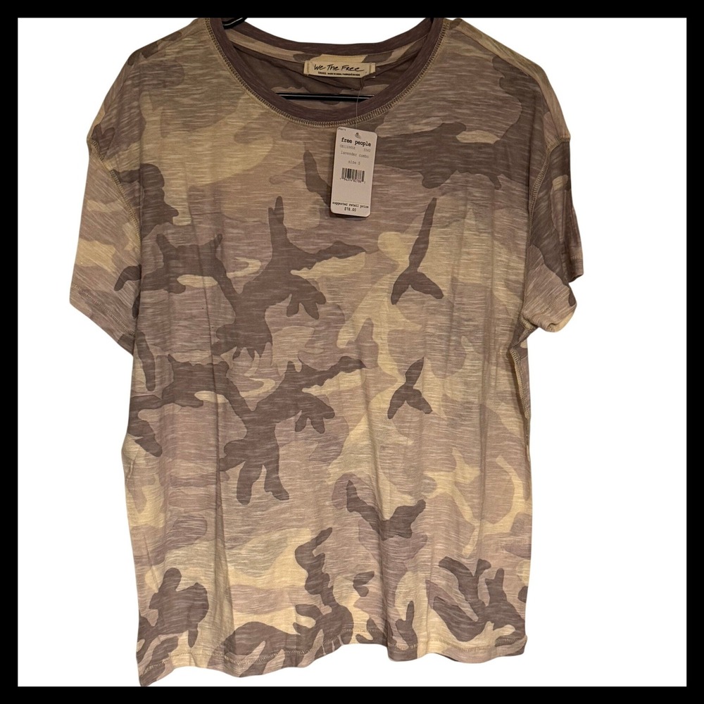 NWT Free People We The Free Camouflage Print T Shirt Lavender Combo Size Small
